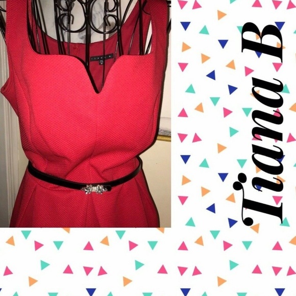 TIANA B RED FIT&FLARE DRESS~BLACK BELT~CRYSTALS~10 - Picture 5 of 6